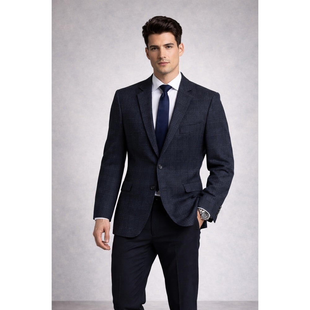 Ralph Lauren Mens 46R Wool Blazer Sport Coat Charcoal Blue Plaid NWOT